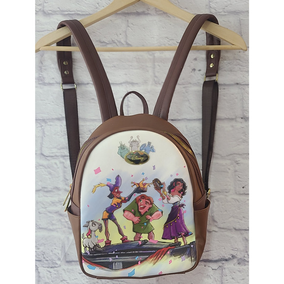 Disney Hunchback of Notre Dame Mini Backpack Bag Brown Faux Leather - Picture 1 of 11